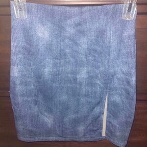 Boutique | Denim Pattern Mini Side Slit Skirt